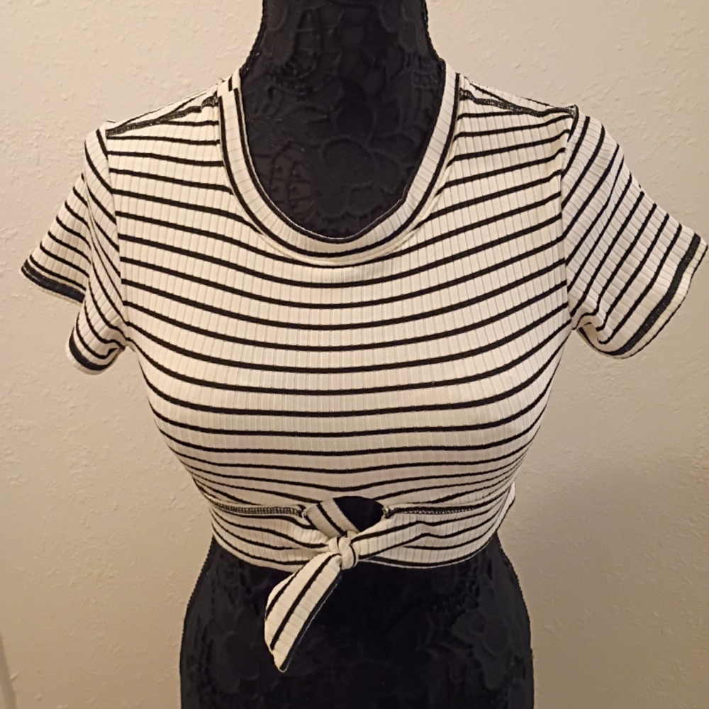 Robin Piccone Black and White Striped Crop Top